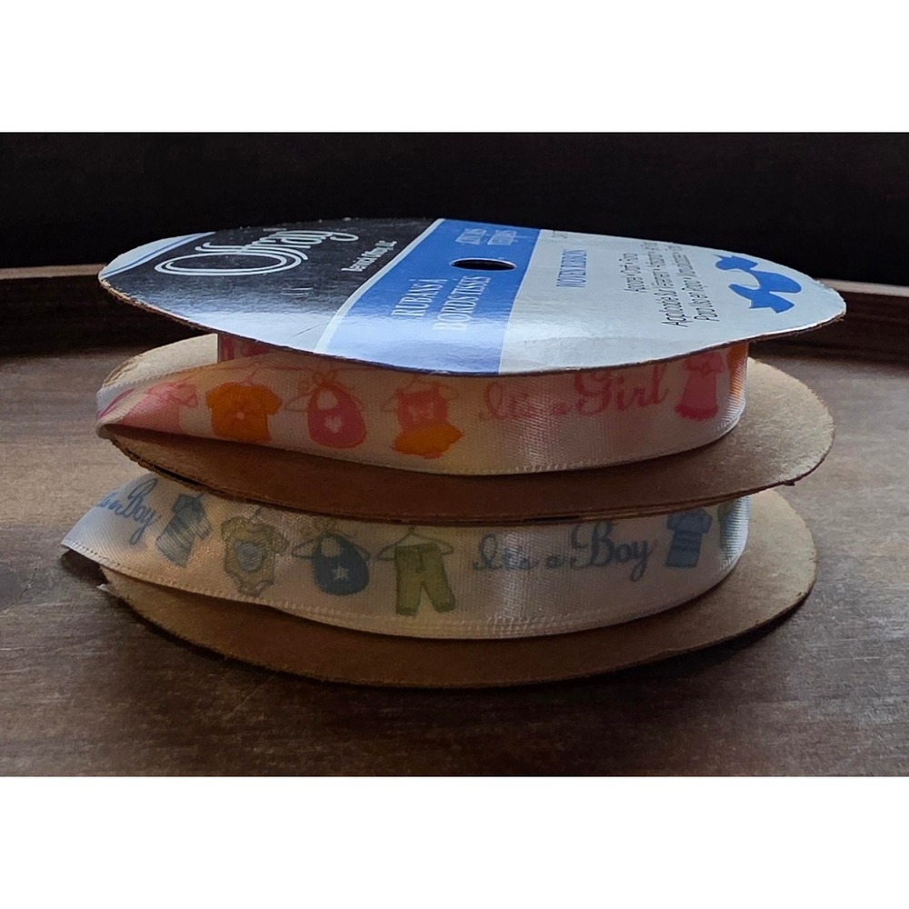 Vintage Offray Baby Shower Ribbon Its a Boy Its a Girl Woven 5/8 Inch 2 Spools